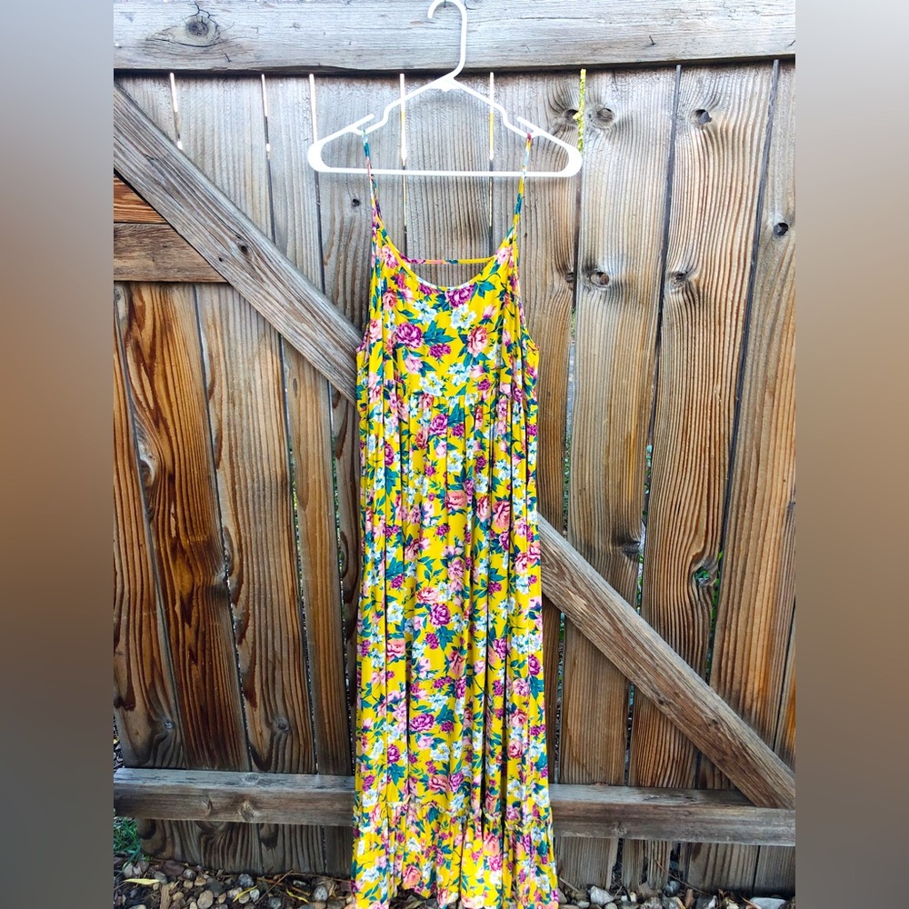 Xhilaration yellow floral maxi dress